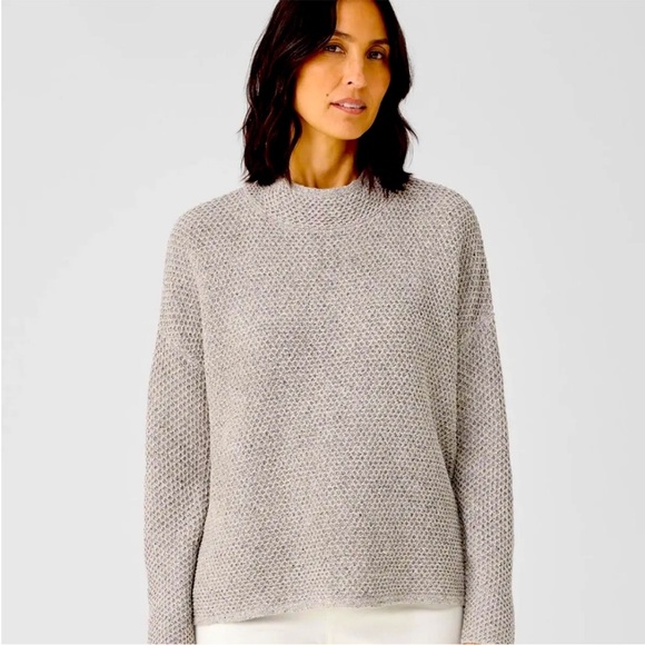 Eileen Fisher Sweaters - Eileen Fisher Silk Knit Funnel Neck Pullover Top in Ash Gray Medium